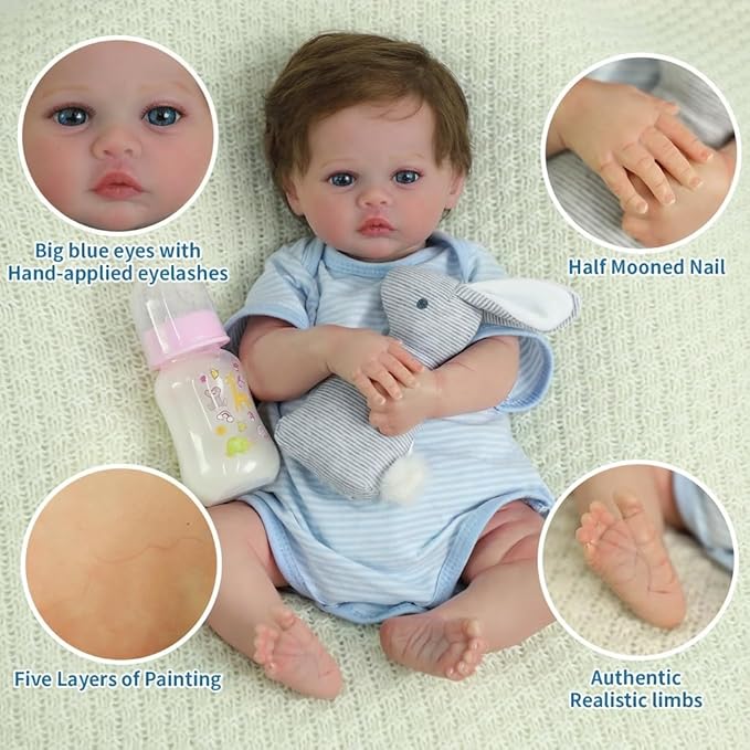 SCOM 18-Inch Reborn Baby Dolls Boy - Realistic Newborn Baby Doll, Lifelike Weighted Soft Body, Adorable Poseable Real Life Doll with Accessories – Gift for Kids Age 3+ & Collectors