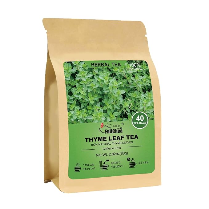 FullChea - Thyme Tea Bags, 40 Count, Dried Thyme Leaves | 100% pure dried thyme herbal tea, Non-GMO & caffeine-free, easy to brew hot or iced