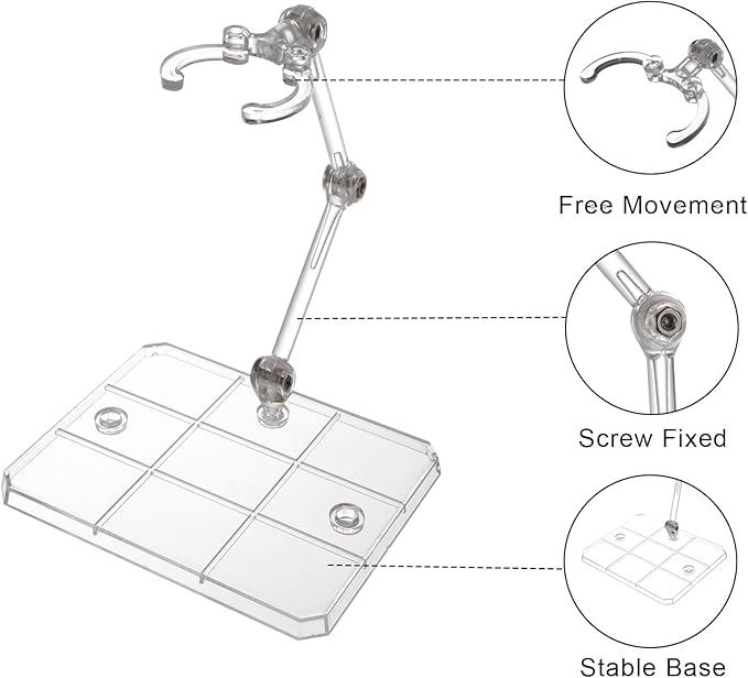 Action Figure Stand, 20Pcs Assembly Action Figure Display Holder Base, Figure Stands, 2Pcs Screwdriverfor Compatible with HG RG SD SHF Gundam 1/144, Clear