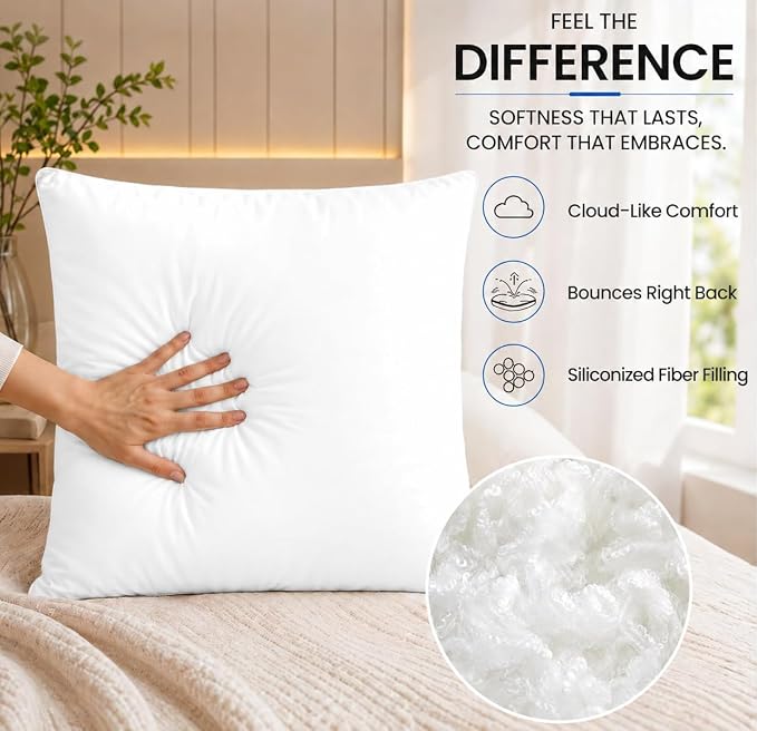 Hannah Linen Throw Pillow Inserts 16x16 – 12 Pack Square Decorative Cushion Stuffers for Couch, Sofa & Bed – Soft Fluffy Polyester Filled Pillow Inserts for Indoor Home Décor