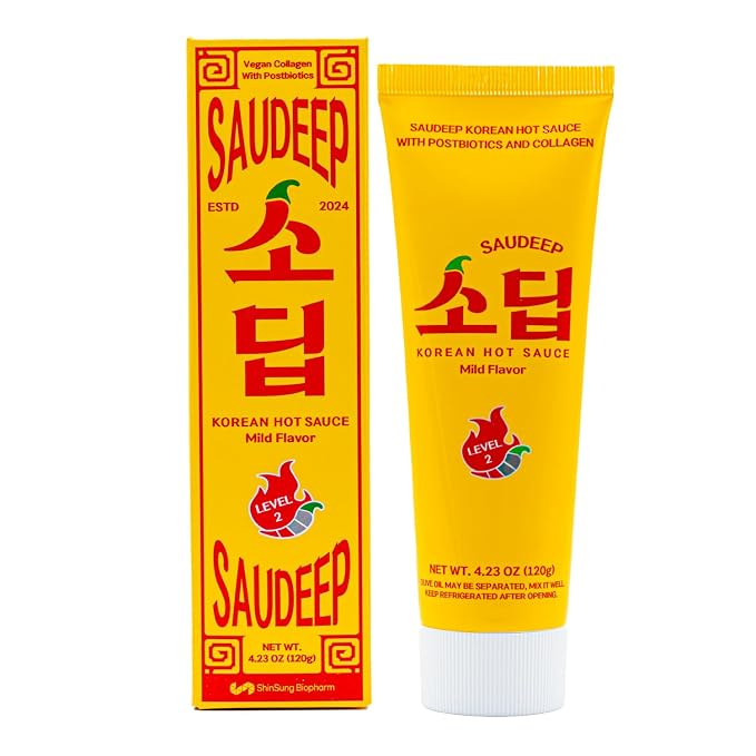 Korean Food Saudeep Mild Hot Sauce, Korean-Style Dipping Sauce, Lv2 4.23oz. | Mild Korean-style dipping sauce for pizza, rice, noodles, snacks, and everyday meals