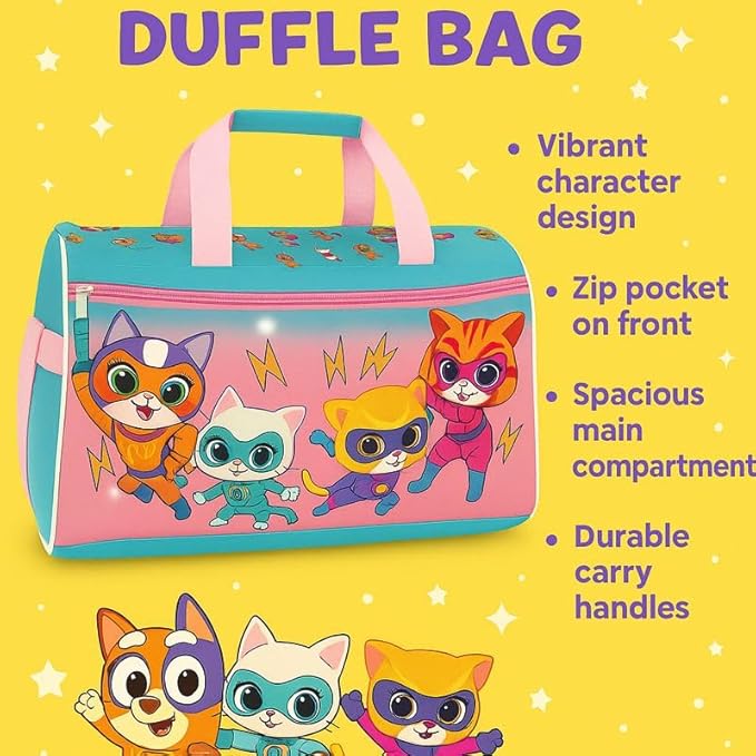 Disney Super Kitties Kids Duffle Bag 16.5" – Travel & Sports Bag with Zipper Pocket, Mesh Sides & Shoulder Strap