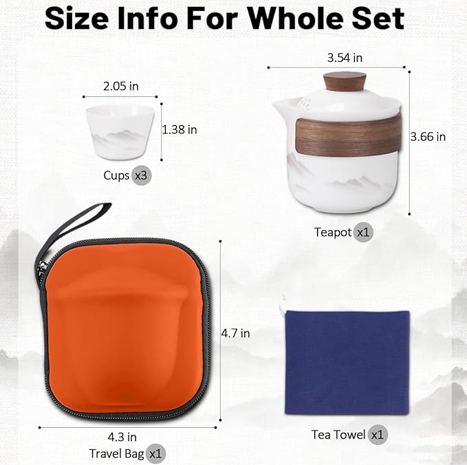 Porcelain Chinese Gongfu Tea Set,Portable Ceramic Teapot Set,Portable All in One Mini Travel Bag for Travel,Home,Gifting,Outdoor Camping Picnic and Office Business Hotel Tea lover