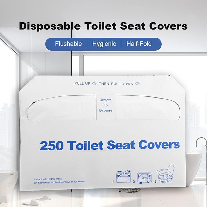 Toilet Seat Covers Disposable, 250 Pcs Flushable Disposable Toilet Seat Covers, Half-Fold Paper Toilet Liners for Travel, Airplane, Public Restrooms, Road Trips, Camping, Potty Training