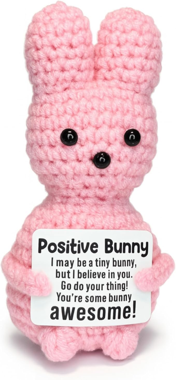 Positive Bunny - Positive Crochet Animals Handmade Emotional Support Crochet Doll Desk Decor Pickle Gifts Emotional Support Plush for Anxiety & Stress Relief