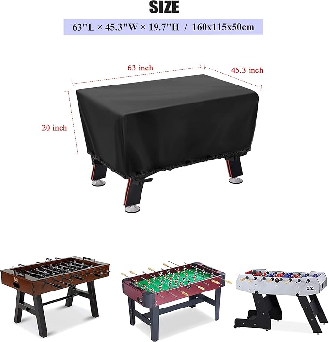 Foosball Table Cover - Waterproof Football Table Cover Soccer Table Covers Outdoor Indoor Foosballs Table Covers - 63"L×45"W×19.5"H, Black