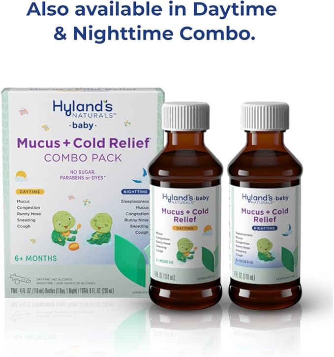 Hyland's Naturals Baby Mucus and Cold Relief, Daytime Baby Cold Medicine, Infant Cold and Cough Remedy, Decongestant, 4 Fluid Ounce (Pack of 2)