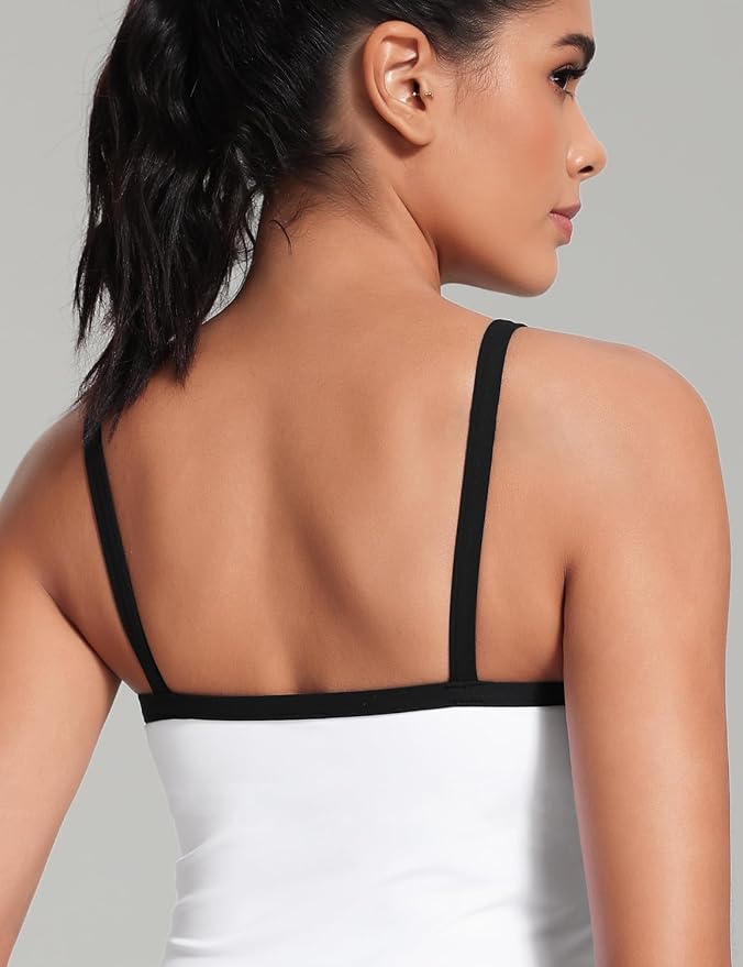 HeyNuts Vintage Color-Block Strappy Crop Tank Top for Womens, Cute Contrasting Trim Yoga Longline Sports Bras Padded A-D Cups