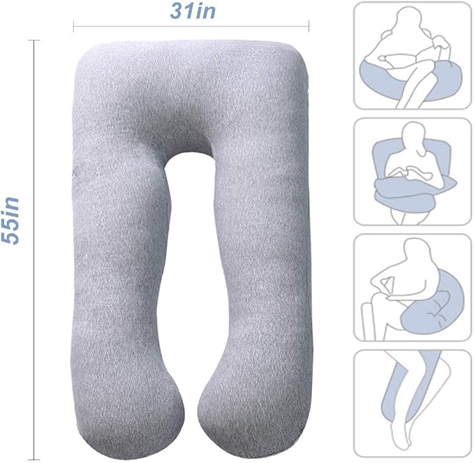 MOON PINE U Shaped Pregnancy Pillow, Maternity Full Body Pillow for Back, Legs and Belly Support, Sleeping Pillow for Pregnant Women and Side Sleepers with Removable Cover (Blue Grey)