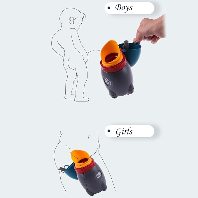 Pots Travel Urinal Portable Urinary Training Emergency Toilet for Camping Car Travel Outdoor Park Kids Boy Girl Rocket Design Grey and Blue 370ML