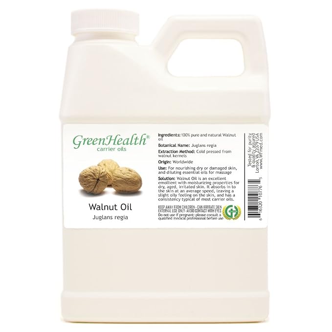 Walnut Carrier Oil – 100% Pure Cold-Pressed, Unrefined – 16 fl oz White Plastic Jug – Natural Base Oil for Massage, Skincare, DIY Formulations – Hexane-Free, External Use Only