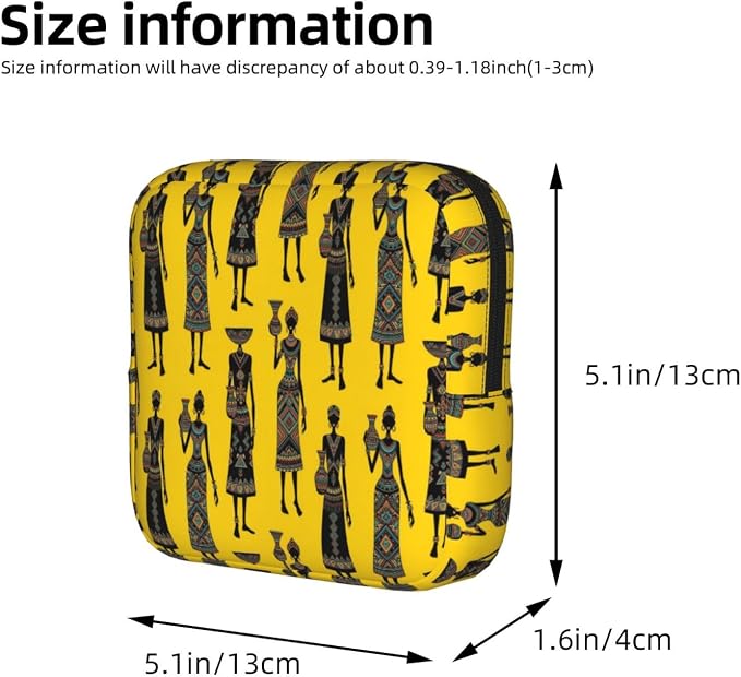 Handheld Sanitary Supply Case Traditional African Women Art, Soft Comfort Texture, Portable Feminine Pouch for Personal Care Goods Daily Storage