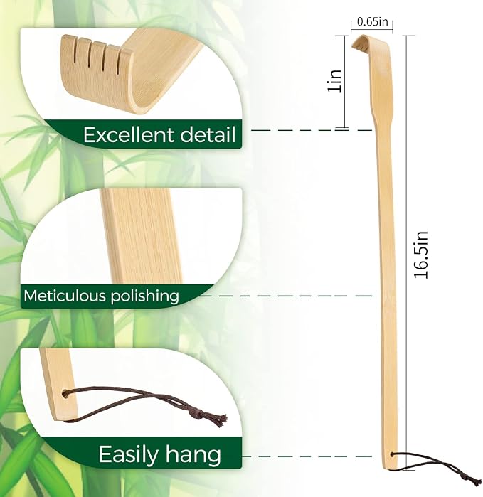 Back Scratcher, Bamboo Wood Back Scratcher Massager, 16.5" Long Self-Massager Provide Instant Relief from Itching, Good Practical and Novel Gifts for Friends and Family.