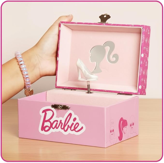 Barbie Storage Organizer for Accessories - Musical Jewelry Box with Spinning Figurine, Barbie Toys for Girls Ages 3-5 - 6 x 4.7 x 3.5 in
