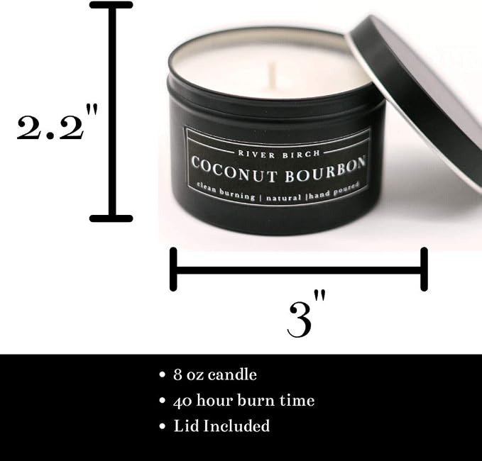 Coconut Bourbon Scented Candle | Incense Scented Candles for Men & Women | All-Natural Non-Toxic Soy Candles, Scented Candles | Tin Travel Candle | Relaxing Aromatherapy Matte Black 8 oz