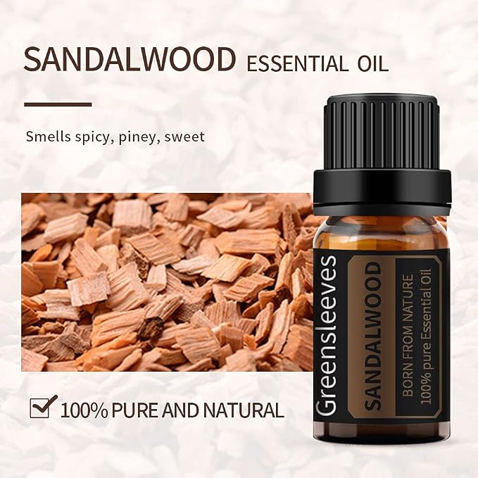GREENSLEEVES Rose Sandalwood Essential Oil Set, 2 x 10ml Pure Plant-Based Fragrance Oil for Aromatherapy, Essential Oils for Diffuser, Massage, Bath Bomb, Scented Candle Soap Making