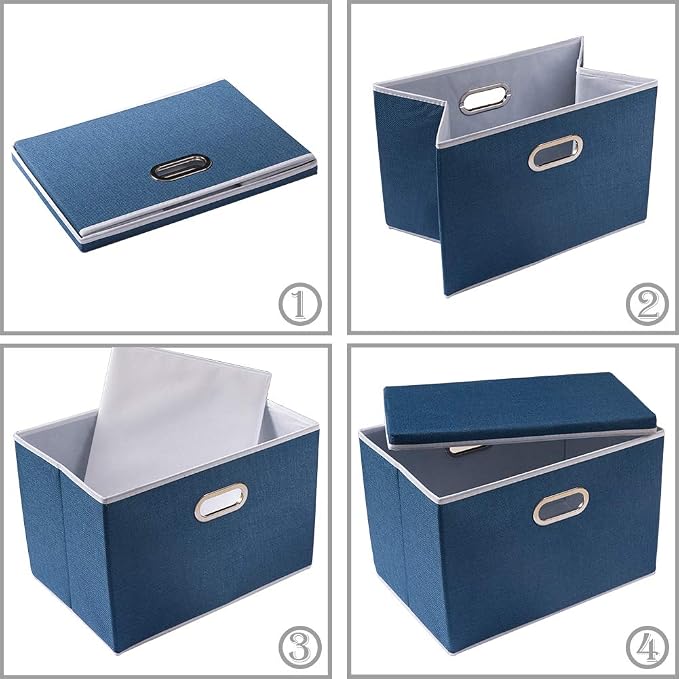 Large Collapsible Storage Bin with Lid [1-Pack] Fabric Foldable Storage Box Organizer Container Basket Cube with Cover for Home Bedroom Closet Office Nursery Royal Blue(17.7x11.8x11.8)