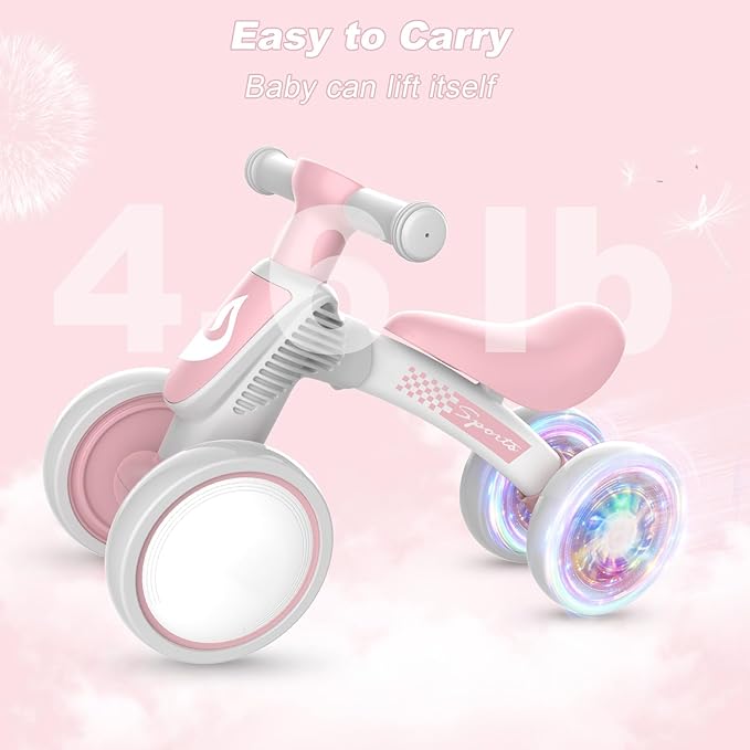 WETIFY Colorful Lighting Baby Balance Bike Toys for 1 Year Old Girl Gifts, 10-36 Month Toddler Balance Bike, No Pedal 4 Silence Wheels & Soft Seat First Bike, One Year Old Girl Birthday Gifts