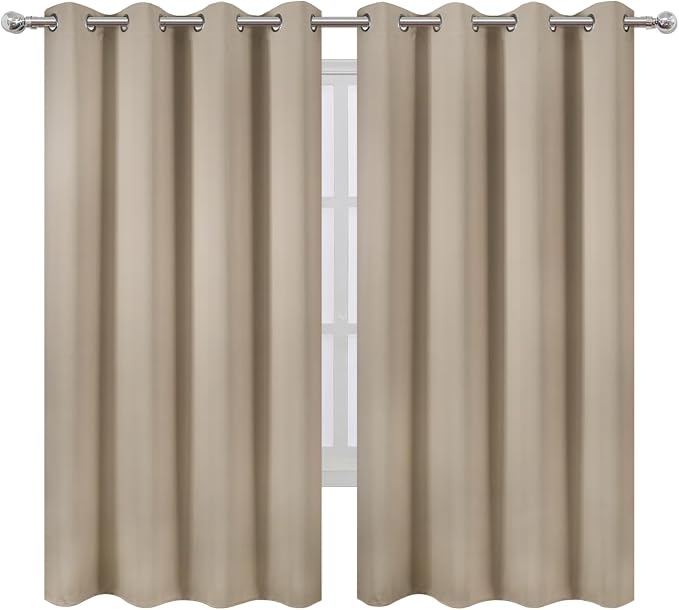 LEMOMO Khaki Blackout Curtains 52 x 63 Inch Length/Set of 2 Curtain Panels/Thermal Insulated Room Darkening Curtains for Bedroom and Living Room