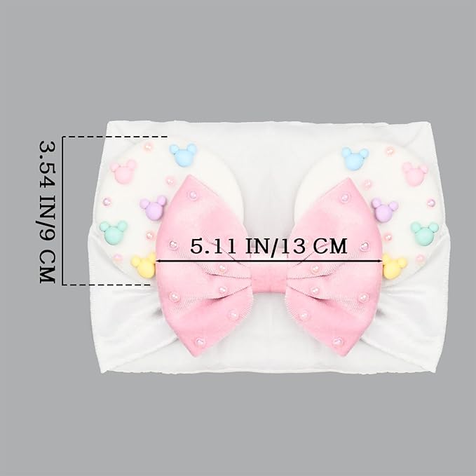JIAHANG Baby Girl Velvet Mouse Ears Turban Headwrap with Beadings, Velvet Hair Bow Headband for Infant Toddlers Kids