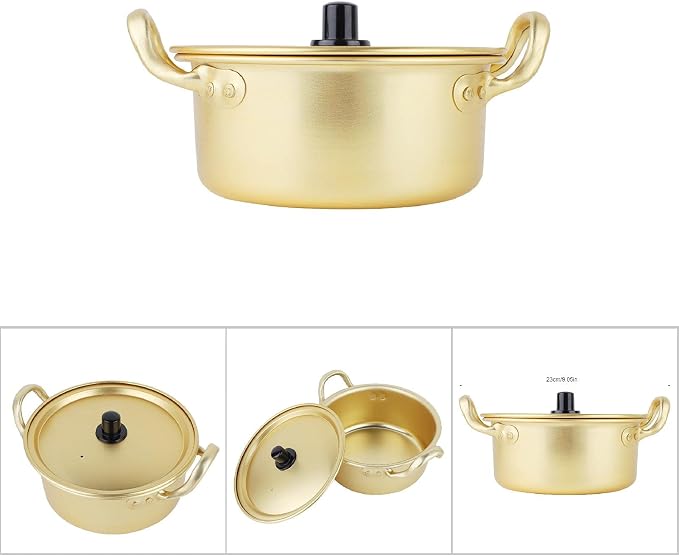 Noodle Pot Korean Ramen Stockpot Yellow Aluminum Noodles Cooking Pot Rapid Instant Noodle Cooker Double Handle Cookware (16cm)