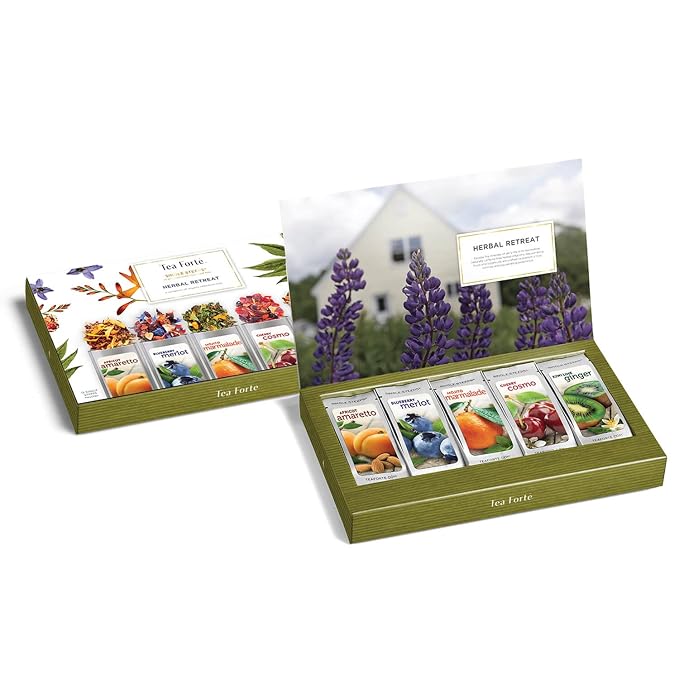 Tea Forte Single Steeps Loose Leaf Tea Sampler, Assorted Variety Tea Box, 15 Single Serve Pouches, Herbal Retreat Tea