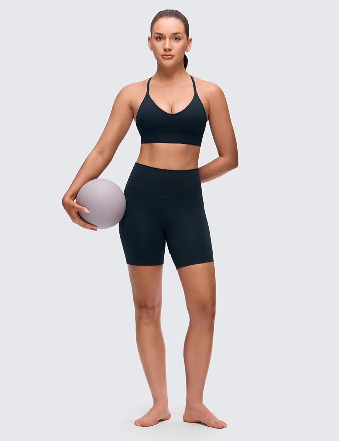 CRZ YOGA Butterluxe Thin Straps Cross Back Longline Sports Bras for Women - Padded V Neck Yoga Crop Top