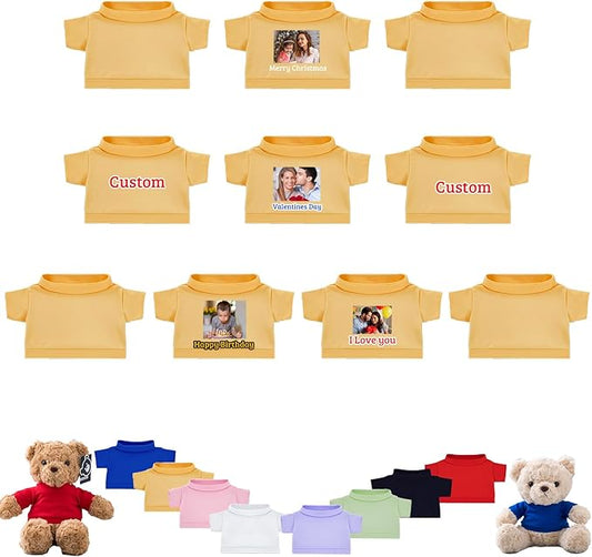 10 Pcs Custom Teddy Bear Clothes with Photo Text, Personalized Stuffed Animal Clothing Fit 8-16inch Stuffed Bear Clothing, Personalized Doll Clothes Make Your Own Plush Doll Shirt