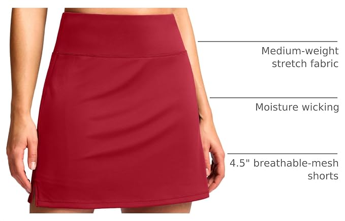 16" Skorts with 2 Pockets | Side Slits, High Waisted, A Line, Casual, Pickleball, Athletic, Golf, Tennis Skirt, for Women