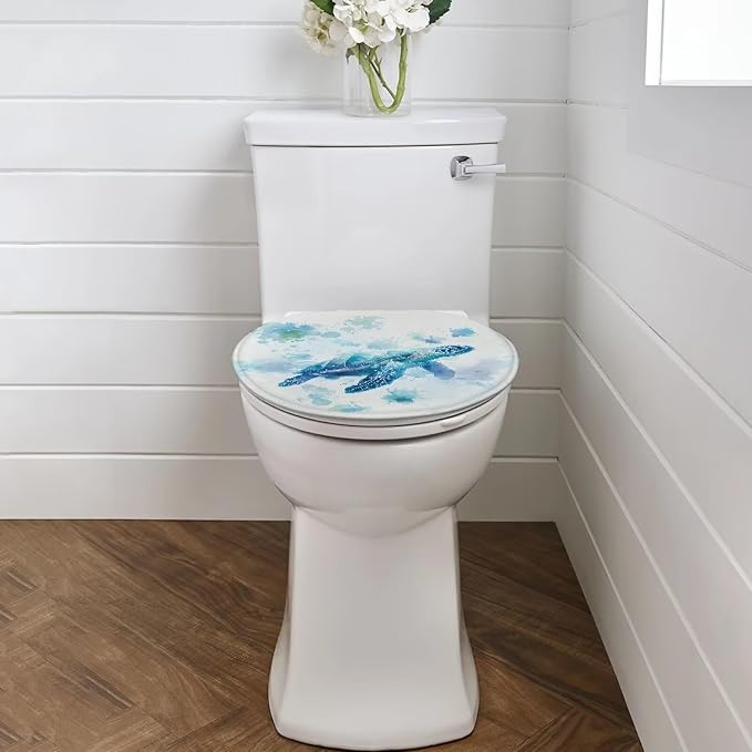 Bathroom Toilet Lid Seat Sea Turtle Toilet Protector Cover Dustproof Flannel Fabric Toilet Seat Cover Covers Stains, Stays Clean, Easy To Install