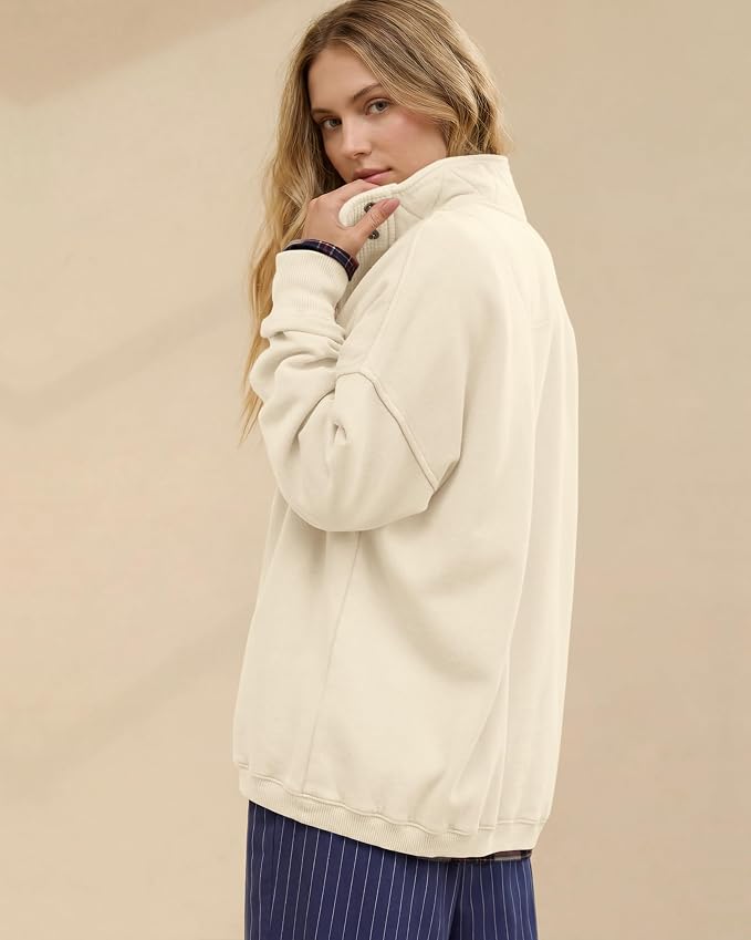 Gacaky Sweatshirt for Women Oversized Casual Long Sleeve Button Henley Neck Pullover Tops Fashion Outfits Clothes