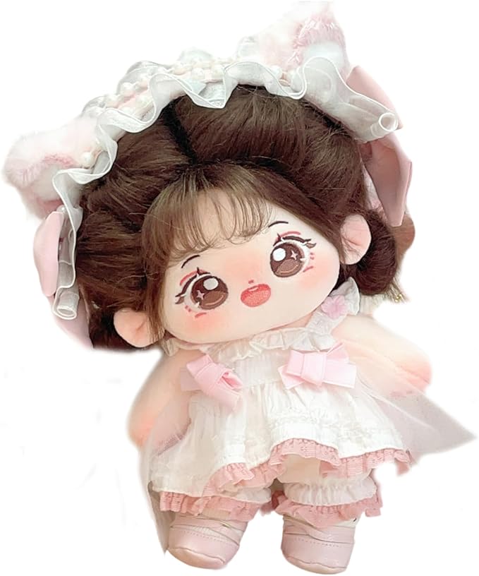 CALEMBOU Plush Doll - 20cm Soft Cute Cotton Anime Kawaii Dress-Up Doll with Skeleton & Clothes (Chacha)