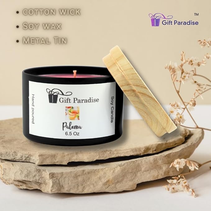 Paloma Soy Wax Candle in Black Metal Tin, 6.5 oz, Cotton Wick (6.5 oz,)