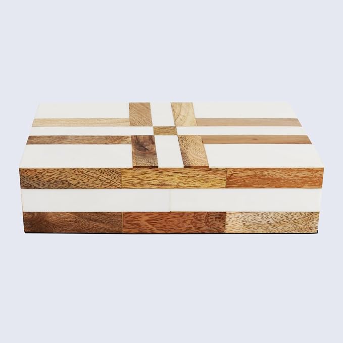 Handicrafts Home White Decorative Storage Box with Lid Wood Remote Control Box Coffee Table Storage Box Remote Holder for Living Room Decor – Resin Inlay Patisserie Delight Collection- 8x5x2