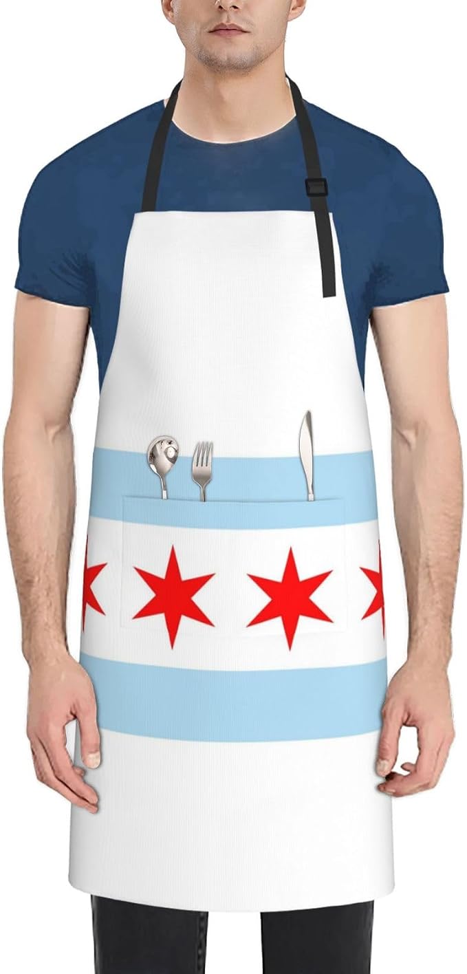 Cute Flag Kitchen Cooking Aprons for Women Men Adjustable Patriotic Flag Apron with 2 Pockets for Home Kitchen Garden