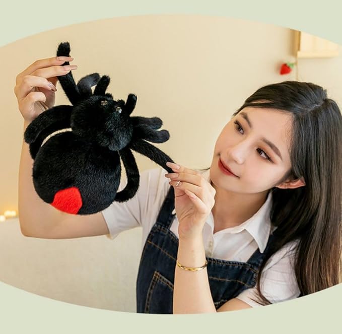 Plush Spider Stuffed Animal Toy, Soft 10 inch Kawaii Halloween Plush Spider Stuffed Toys Decorations Cuddle Gift for Kids and Adults (Black)
