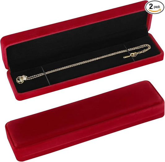 KUKUVR 2 Pcs Velvet Necklace Gift Box, Long Jewelry Storage Holder Case for Chain Pendant Bracelet Engagement Birthday Anniversary (Red)