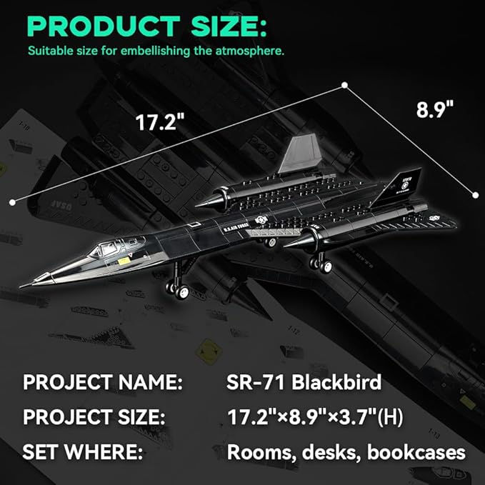 ArtorBricks SR-71 Reconnaissance Blackbird Airplane Military Building Set - 223 Piece Model Kit for Adults, Collectors & Hobbyists