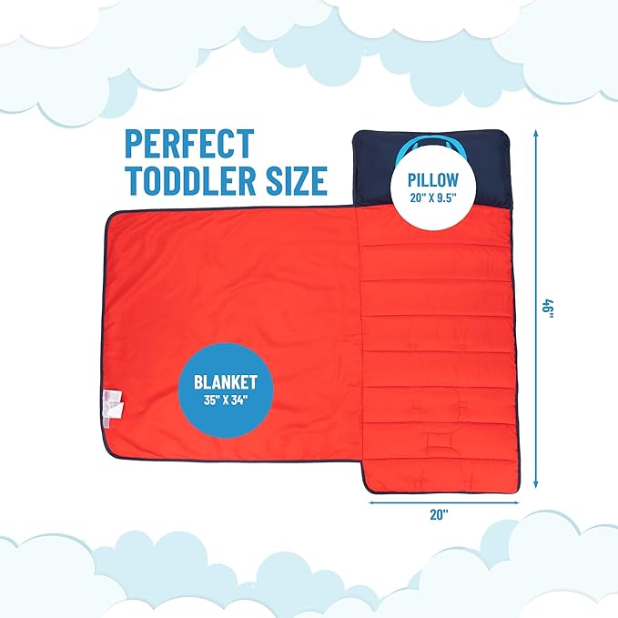 Jay Franco Kids Nap Mat with Embedded Pillow & Blanket – Soft 46"x20" Microfiber Sleeping Bag with Name Tag & Handle