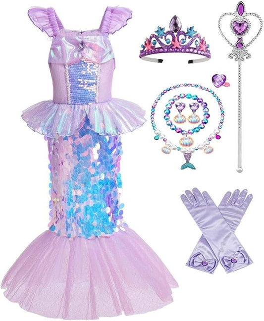 Dressy Daisy Little Toddler Girls Princess Mermaid Fancy Dress with Accessories Birthday Halloween Costume Size 3T to 10