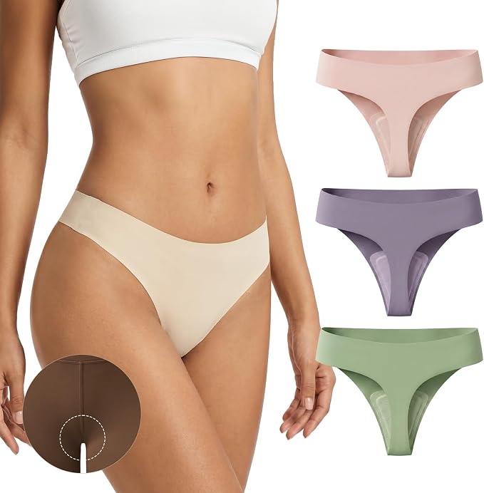Anti Camel Toe Thongs for Women Seamless Invisible Panty No Show Underwear Liners Workout G String Breathable Tangas