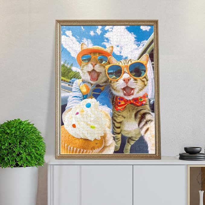 1000 Pieces Jigsaw Puzzles for Adults and Teens and Family Happy Game Time Animal Cute Funny Puzzle (Cats' Selfie)