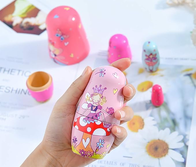 Nesting Dolls Rose Red Angel Wooden Matryoshka Russian Doll Handmade Stacking Toy Set 5 Pieces for Kids Girl