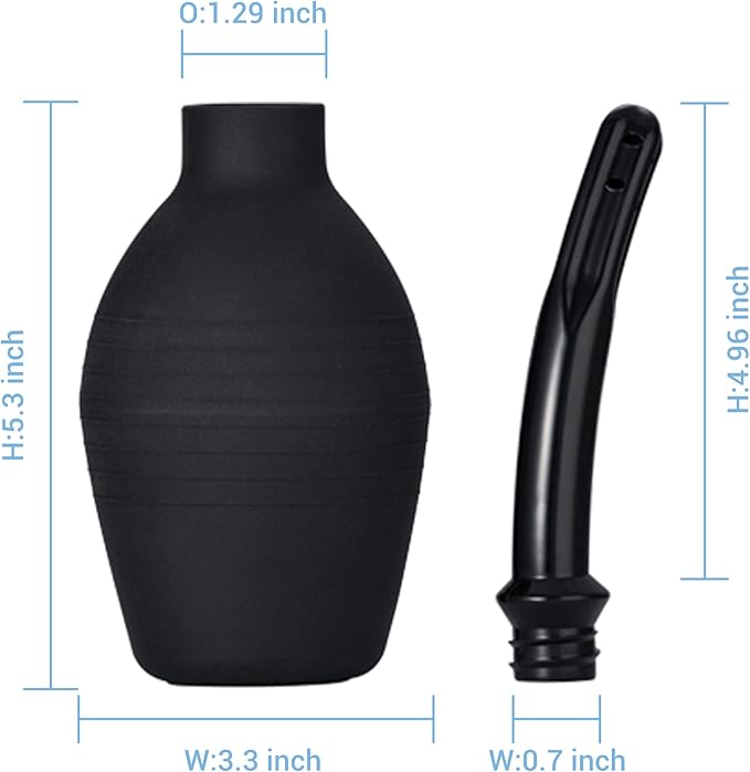 TopQuaFocus 10oz Enema Bulb Douche Bulb for Men or Women Colon Cleaning 4.8' Tip Anal and Vaginal Cleaner(Black)