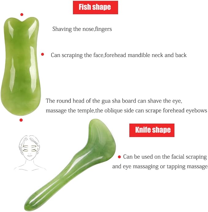 7 Pack Gua Sha Scraping Massage Facial Tools Kit, ResinGuasha Scraper Board Health Care Beauty Scrape Plate with Flax Bag for Face Body Leg Back Care Physical Acupuncture Deep Tissue Therapy (Green)