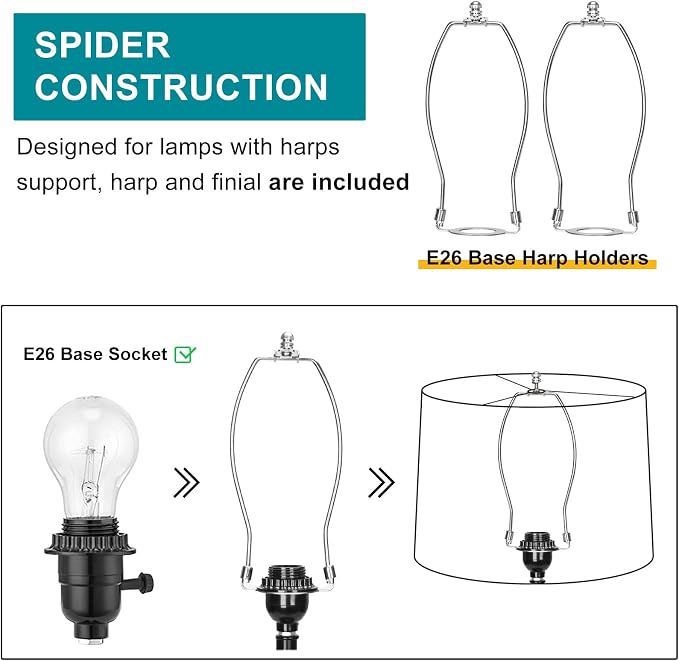 Drum Lamp Shades Set of 2, 11.6"Top x 12.6"Bottom x 9.8"High, Blue | Medium Lamp Shades for Table Lamps, Floor Lamps, Fabric Lampshades, Spider, Harp Holders Included, Assembly Required