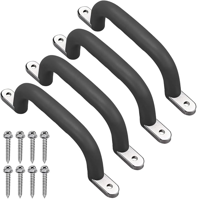 Dolibest 9.64'' Safety Handles, Non-Slip Swing Set Grips for Playset, Climbing Frame, Play House, Indoor Monkey Bars & Treehouse Accessories, Black (4Pack)
