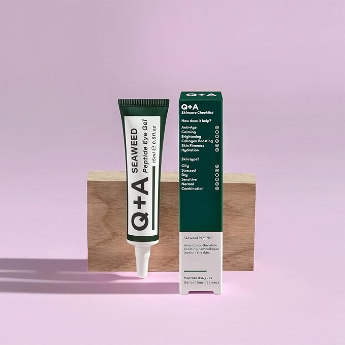 Q+A Seaweed Peptide Eye Gel (15ml), Under Eye Cream Alternative, Under Eye Brightener with Peptides, Seaweed & Aloe Vera, Hydrates, Smooths Fine Lines & Reduces Puffiness