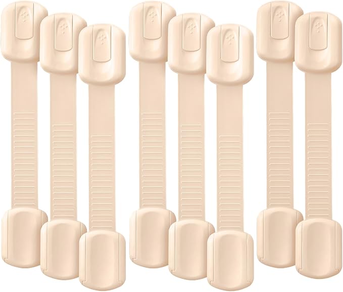 Bate- Child Safety Strap Locks, 8 Pack, Baby Locks for Cabinets, Drawers, Kitchen, Toilet, Furniture, Fridge, Multi-Purpose, Easy Install with Quick 3M Adhesive for Childproofing