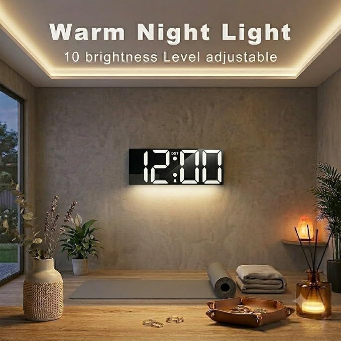 JALL 22" Large Digital Wall Clock, Big LED Display with Night Light, Auto Dimming & DST, Giant Alarm Clock for Seniors, Elderly Parents, Gift for Mom Dad (White)